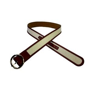 Ann Taylor  S (31"-35") Womens Belt Leather Canvas Brown Beige Gold Tone Buckle